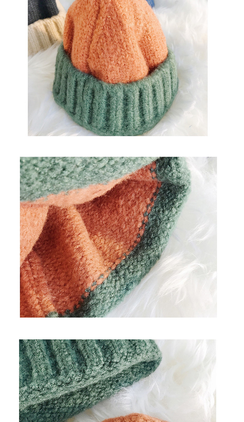 Fashion Color Matching Green + Black Knitted Color Matching Cuffed Melon Fur Line Parent-child Cap,Knitting Wool Hats