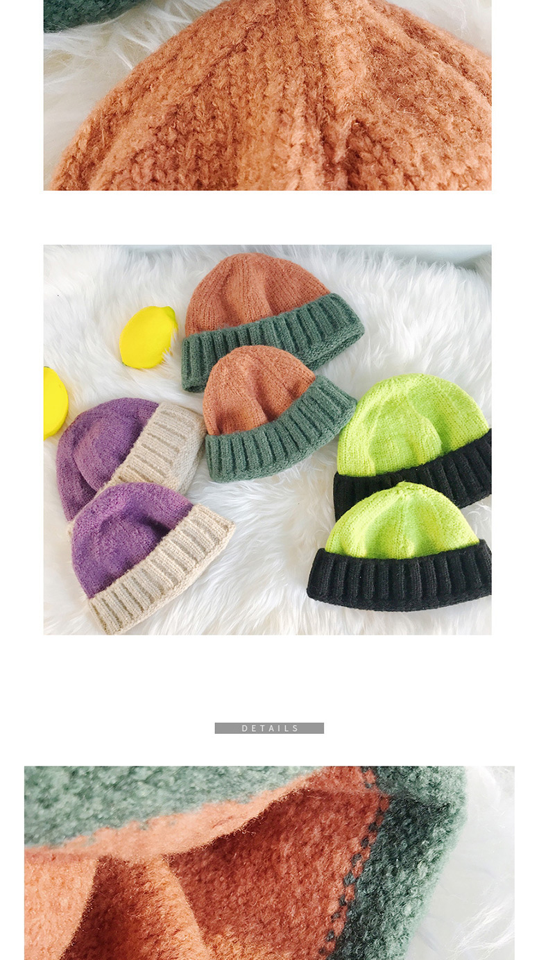 Fashion Color Matching Navy + Beige Knitted Color Matching Cuffed Melon Fur Line Parent-child Cap,Knitting Wool Hats