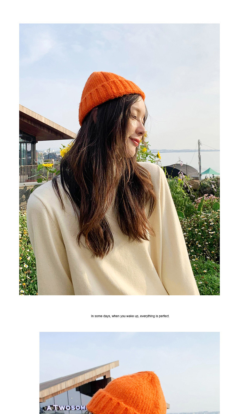 Fashion Thick Side Short Orange Wool Knit Parent-child Melon Cap,Knitting Wool Hats