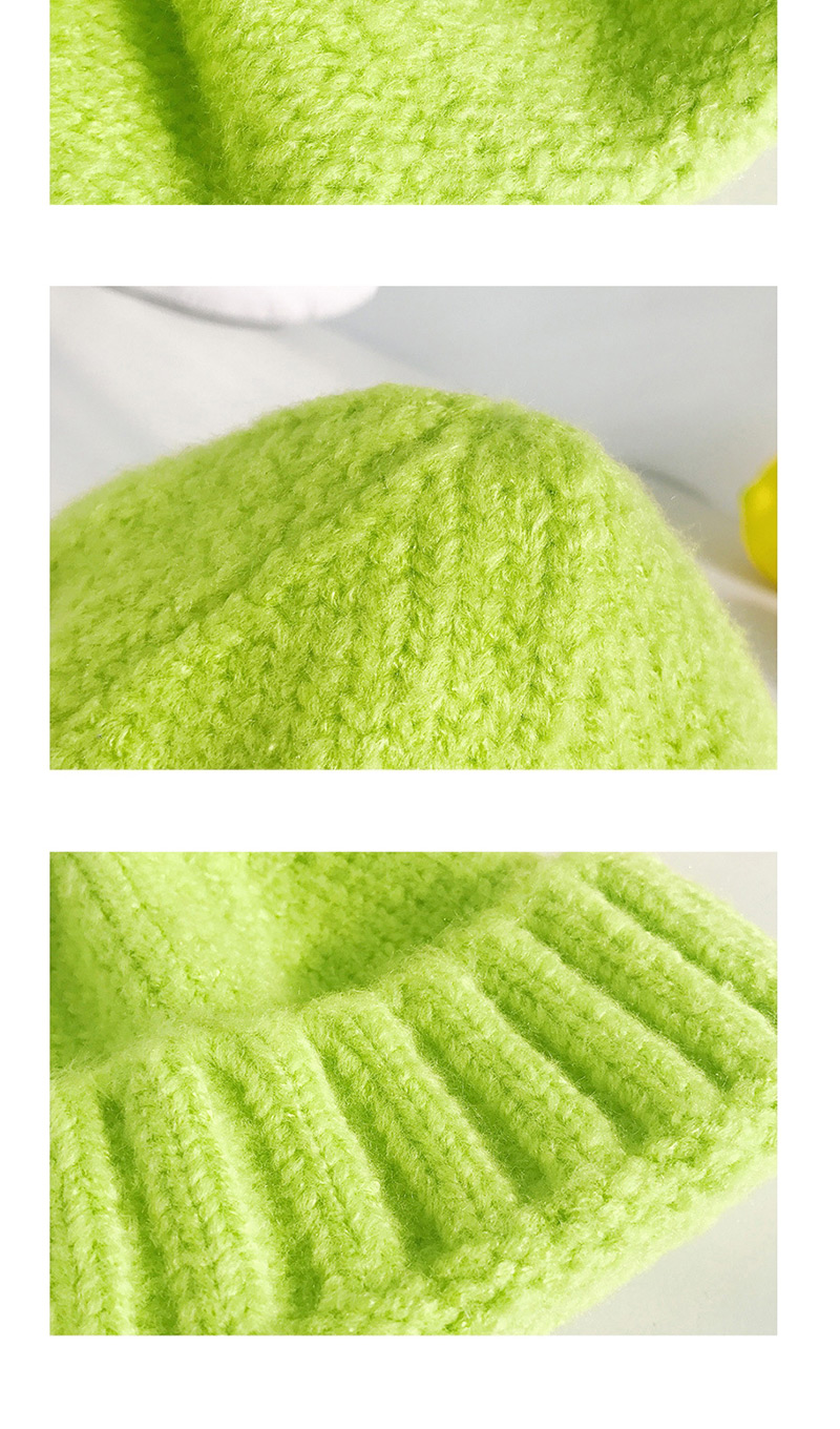 Fashion Thick Strip Side Short Fluorescent Green Wool Knit Parent-child Melon Cap,Knitting Wool Hats