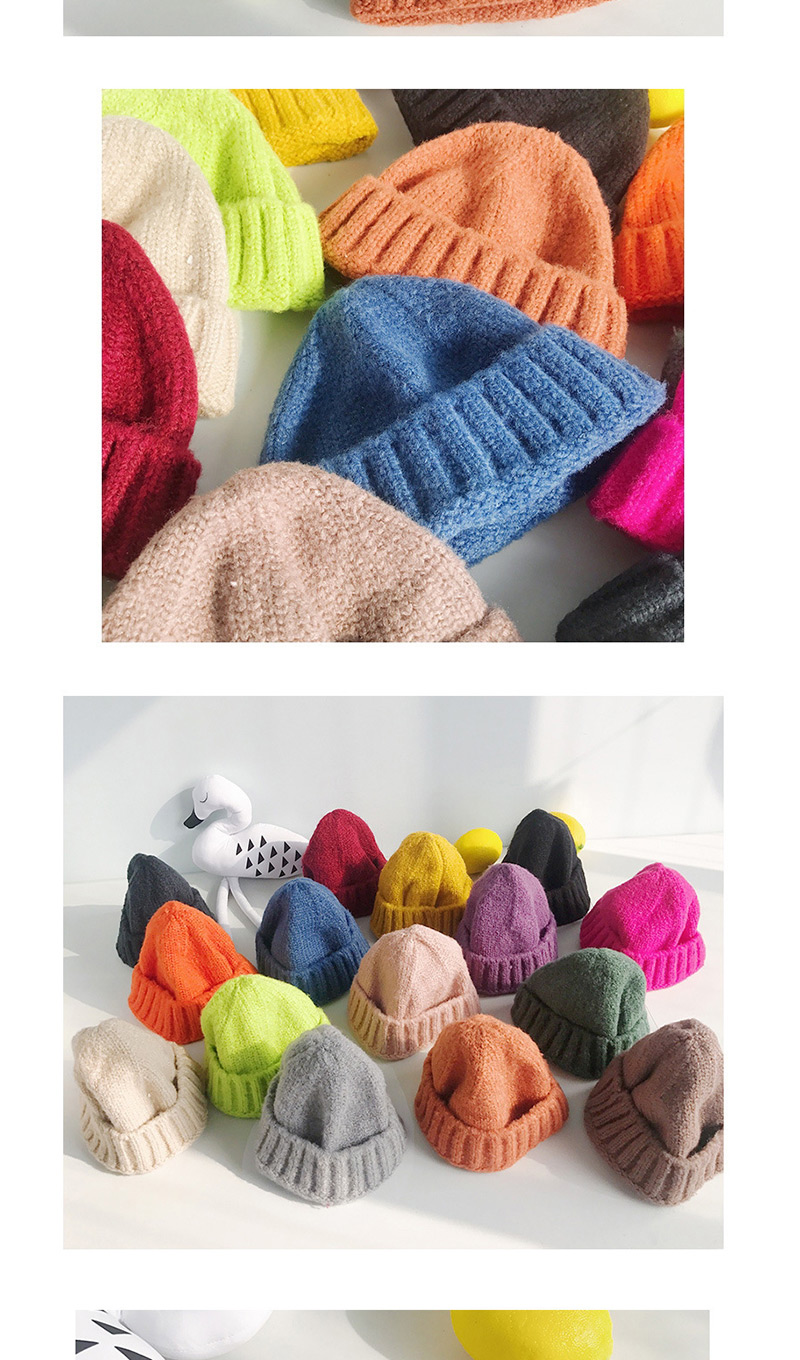 Fashion Thick Strips: Short Navy Wool Knit Parent-child Melon Cap,Knitting Wool Hats