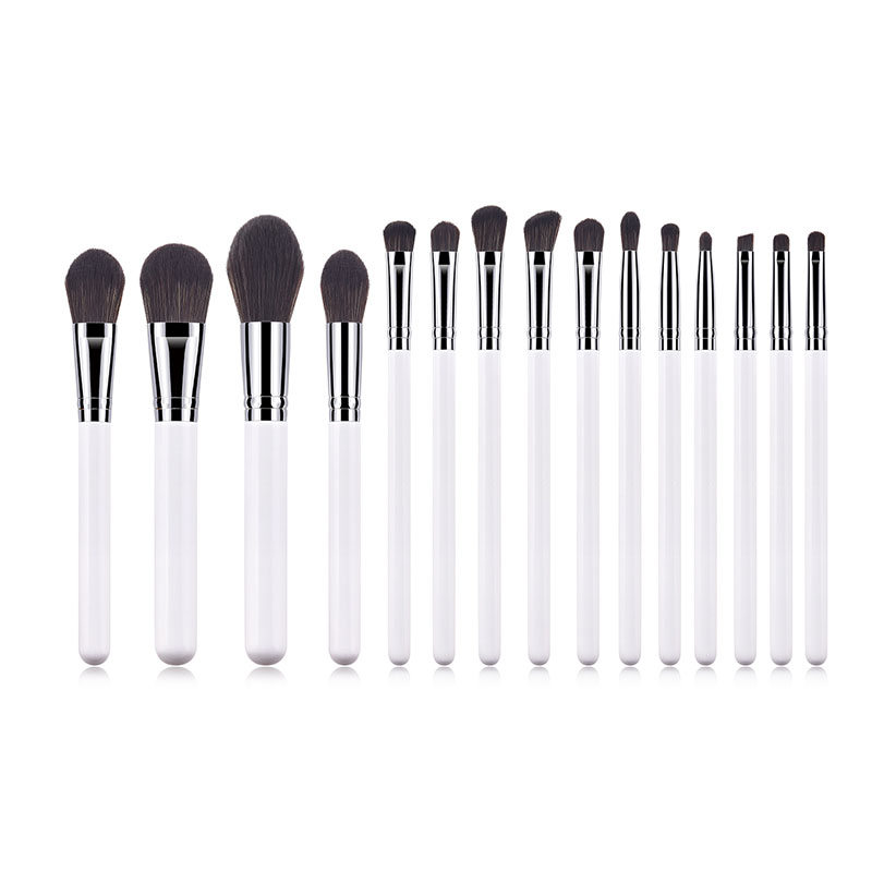 Fashion White Silver 15 Contrast Color Wooden Handle Makeup Brushes,Beauty tools