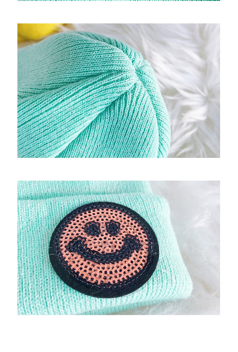 Fashion Smiley Mint Green Knitted Wool Sequin Cap,Knitting Wool Hats