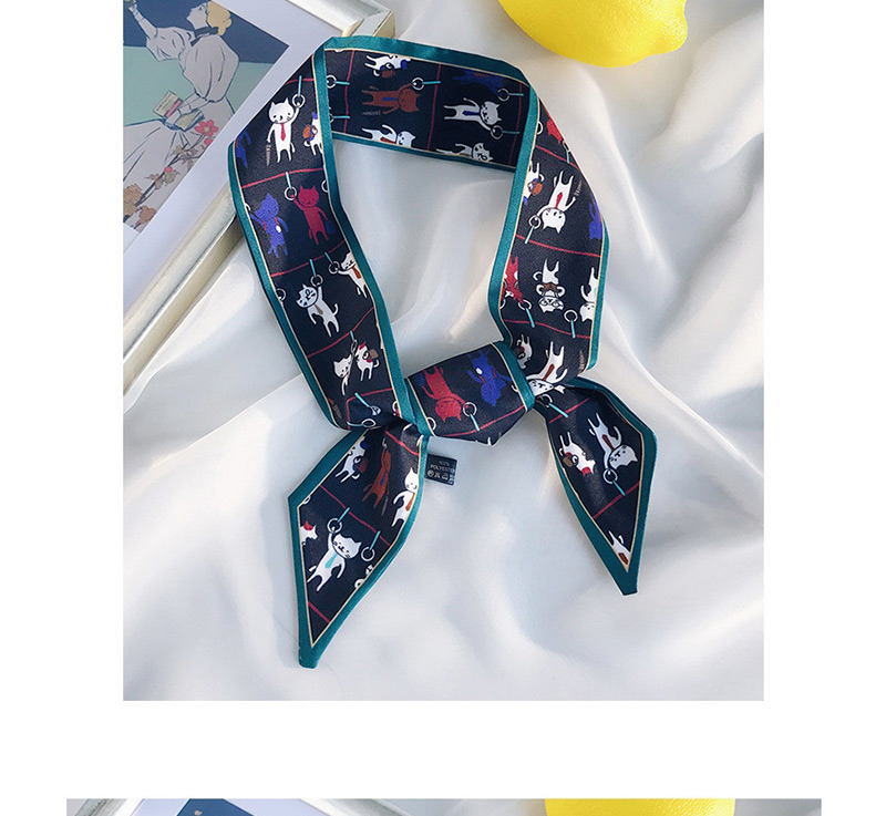 Fashion Angled Cat Blue Cat Print Small Scarf,Thin Scaves