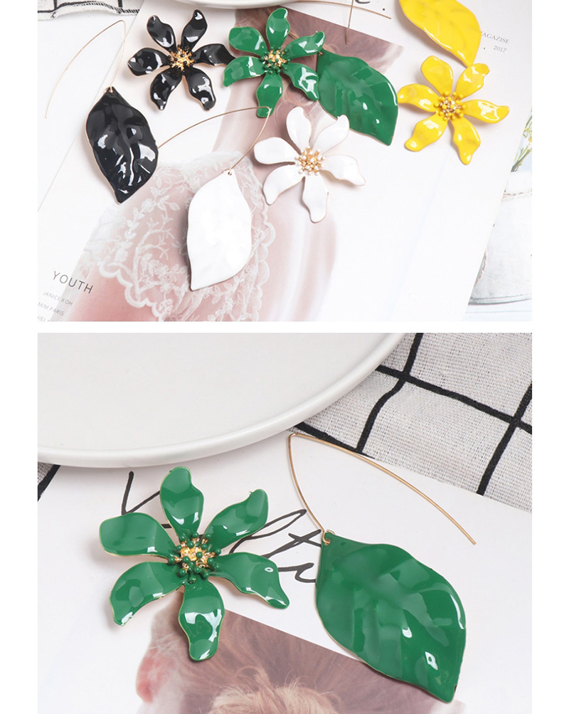 Fashion Green Asymmetrical Leaf Flower Combination Earrings,Stud Earrings