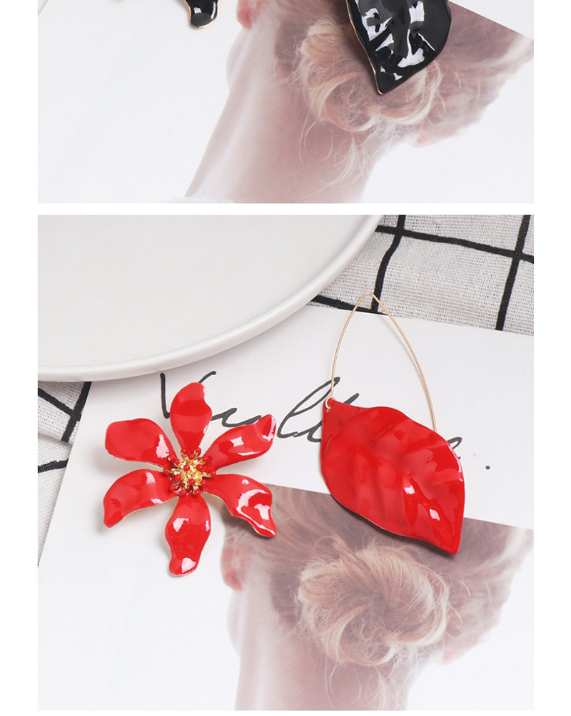Fashion Red Asymmetrical Leaf Flower Combination Earrings,Stud Earrings
