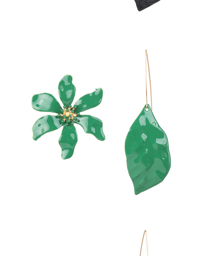 Fashion Green Asymmetrical Leaf Flower Combination Earrings,Stud Earrings