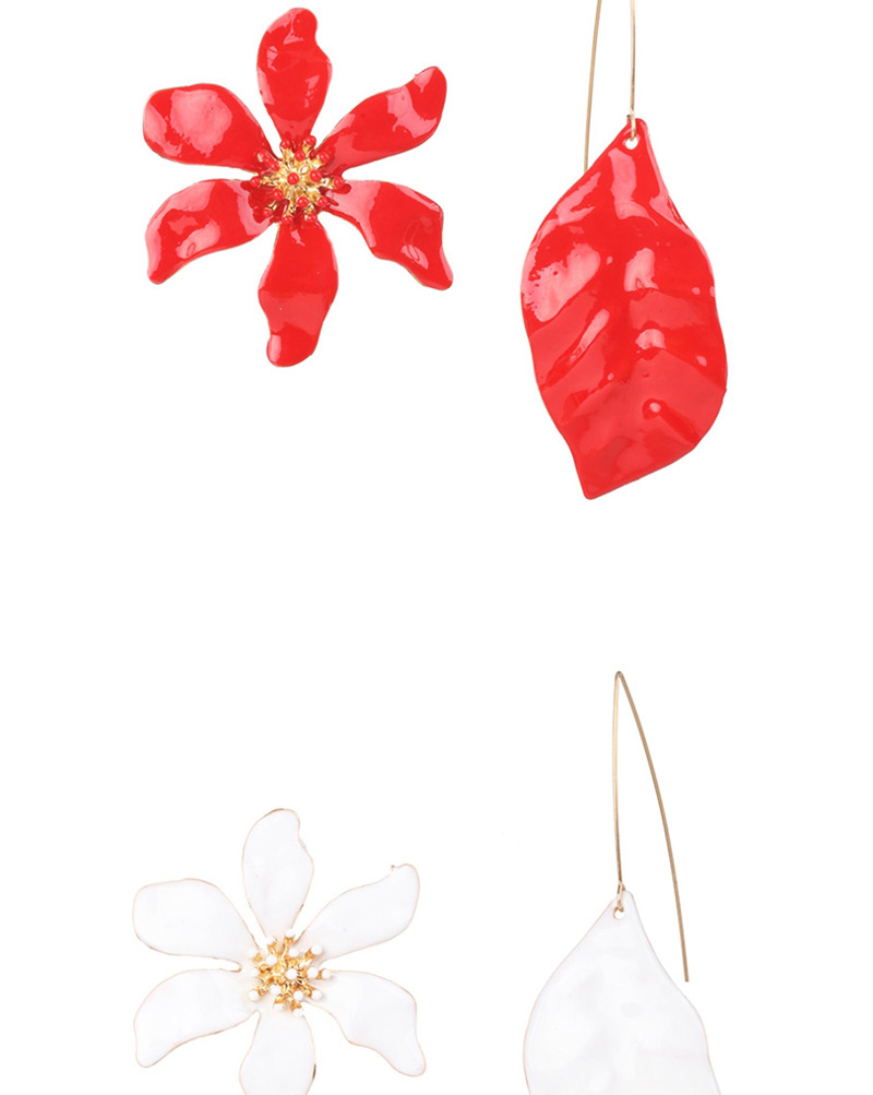 Fashion Red Asymmetrical Leaf Flower Combination Earrings,Stud Earrings