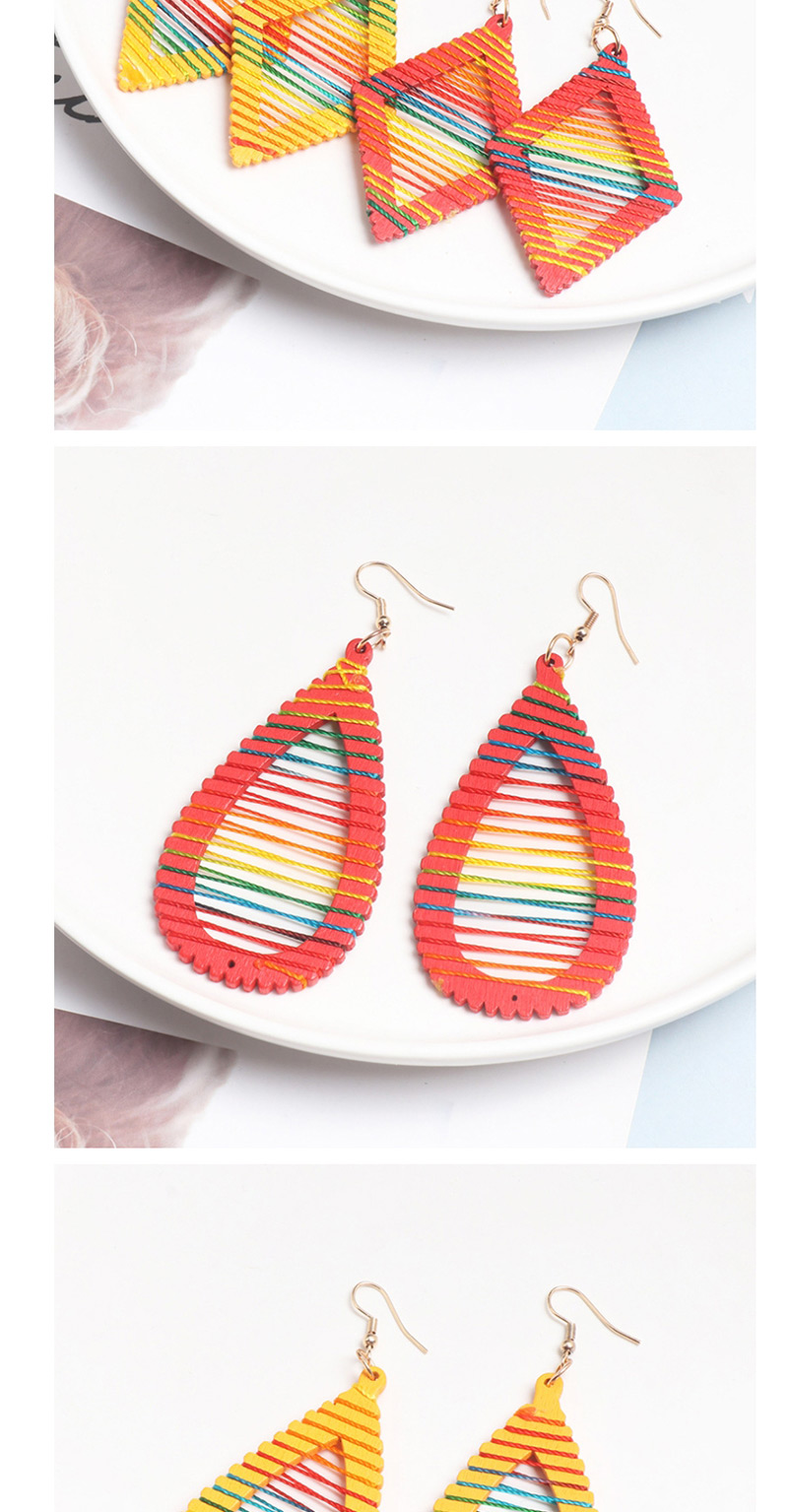 Fashion Water Droplet Red Geometric Wooden Winding Rainbow Line Earrings,Drop Earrings