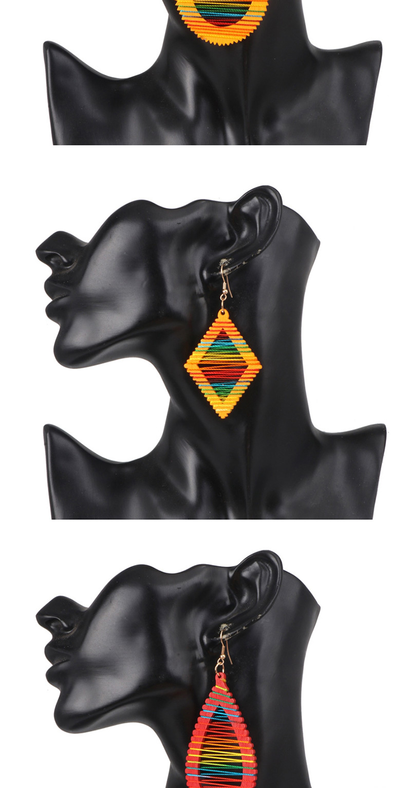 Fashion Diamond Red Geometric Wooden Winding Rainbow Line Earrings,Drop Earrings
