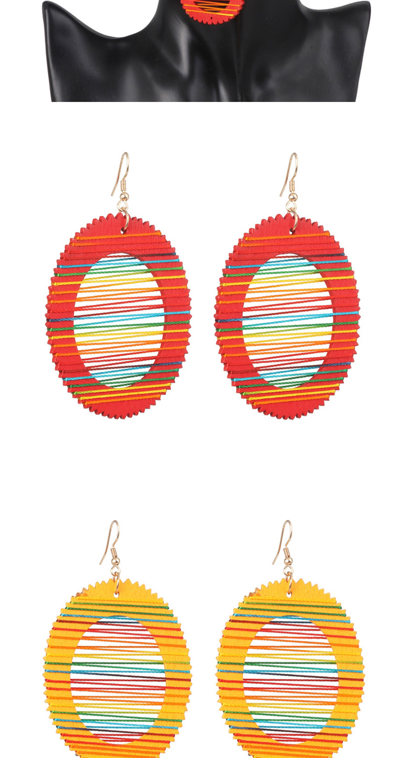 Fashion Water Droplet Red Geometric Wooden Winding Rainbow Line Earrings,Drop Earrings