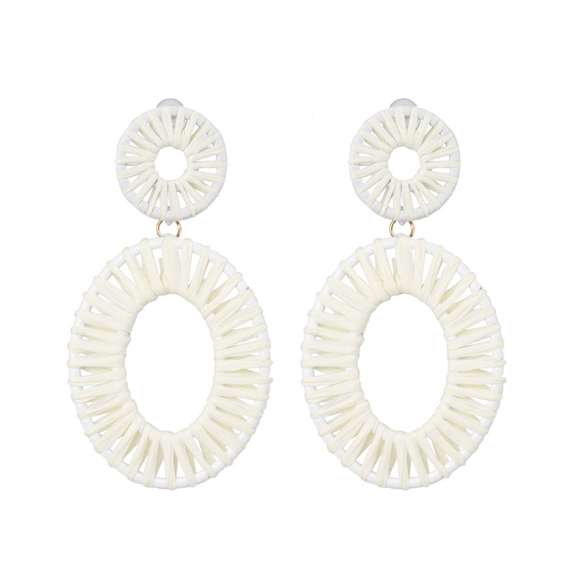 Fashion White Hollow Alloy Lafite Woven Earrings,Drop Earrings