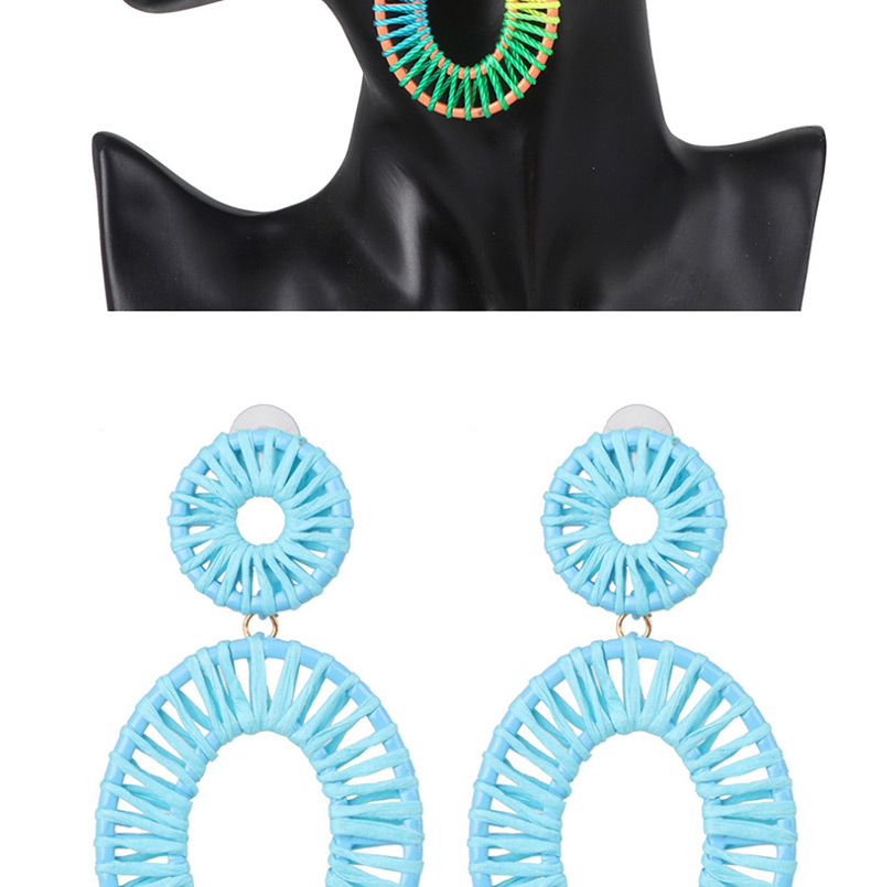 Fashion Blue Hollow Alloy Lafite Woven Earrings,Drop Earrings