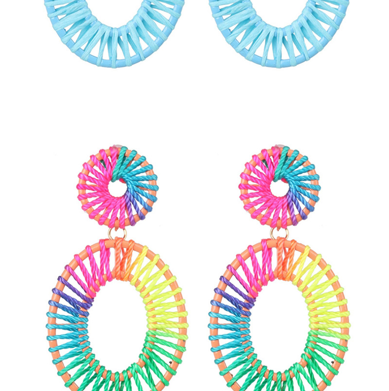 Fashion Blue Hollow Alloy Lafite Woven Earrings,Drop Earrings