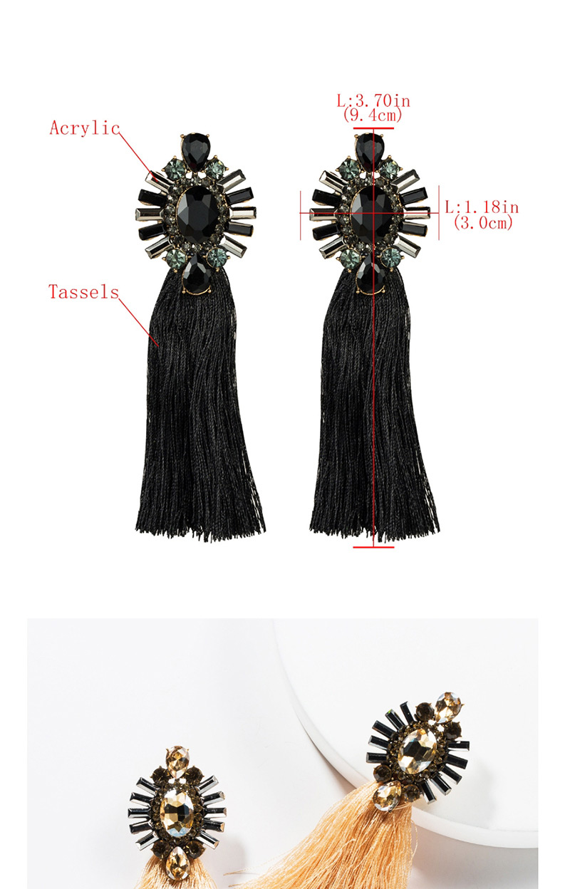 Fashion Black Acrylic-studded Tassel Earrings,Drop Earrings