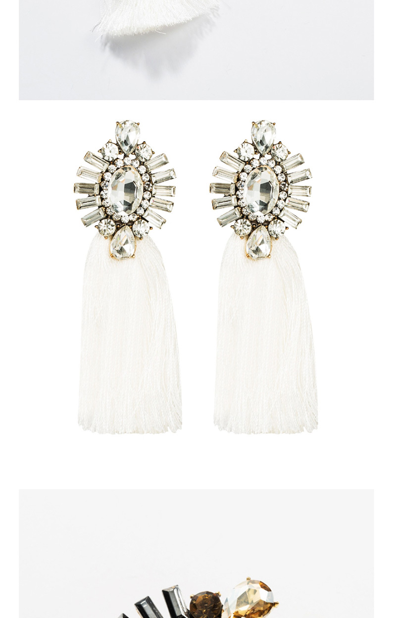 Fashion White Acrylic-studded Tassel Earrings,Drop Earrings