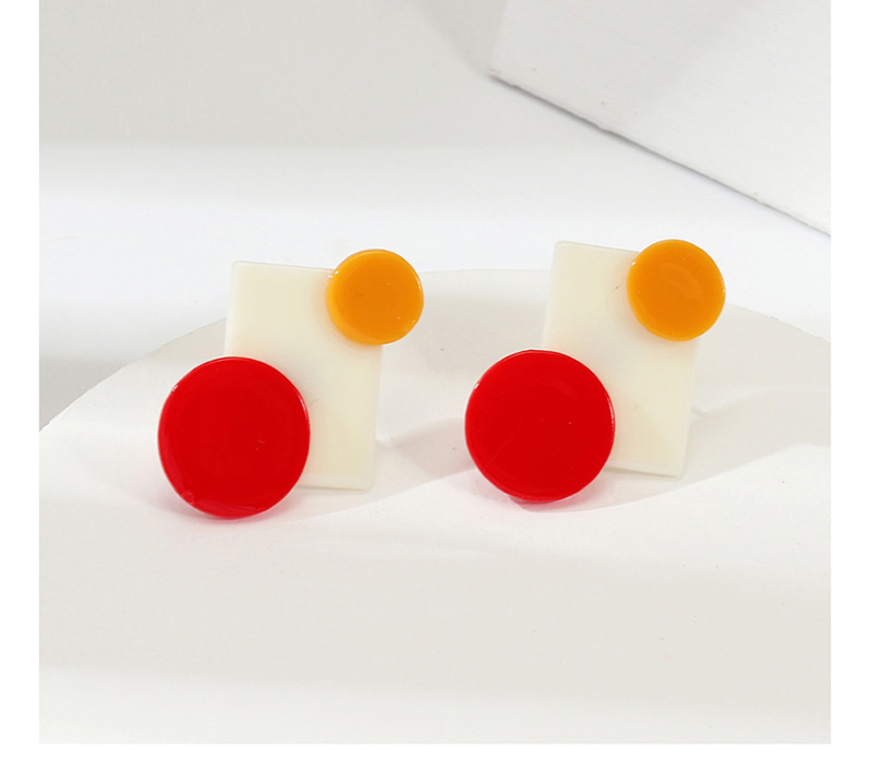 Fashion Red + White + Yellow Acrylic Contrast Geometric Earrings,Stud Earrings