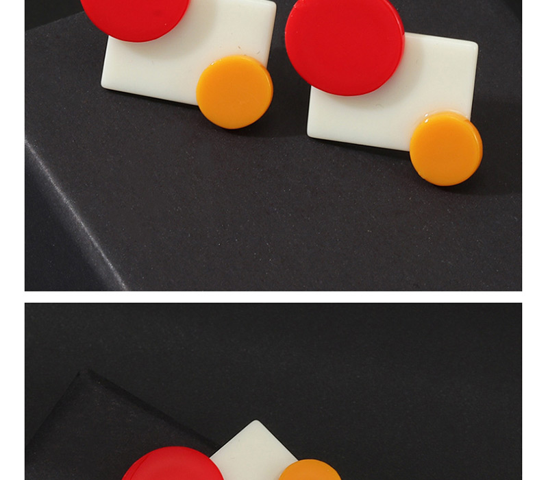 Fashion Red + White + Yellow Acrylic Contrast Geometric Earrings,Stud Earrings