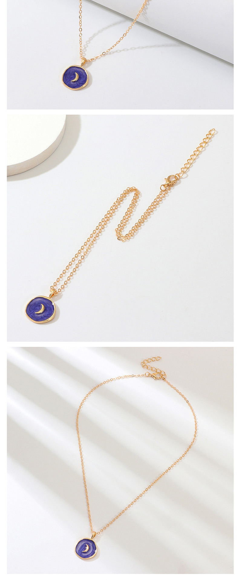Fashion Dark Blue Alloy Drop Oil Star Moon Necklace,Pendants