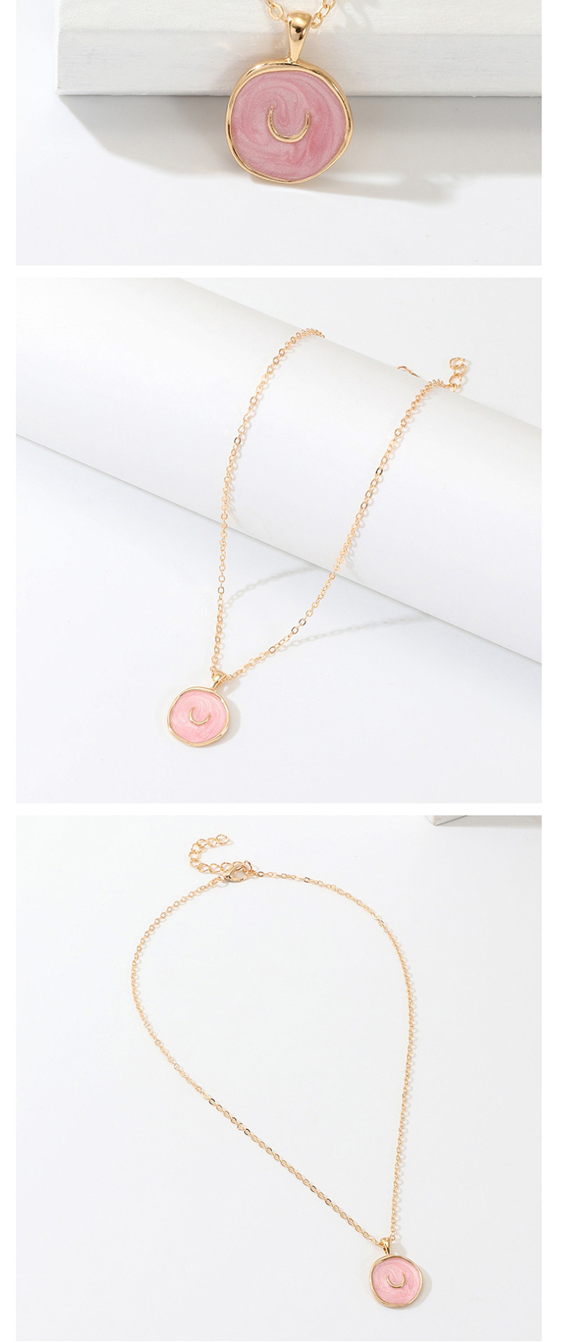 Fashion Pink Alloy Drop Oil Star Moon Necklace,Pendants
