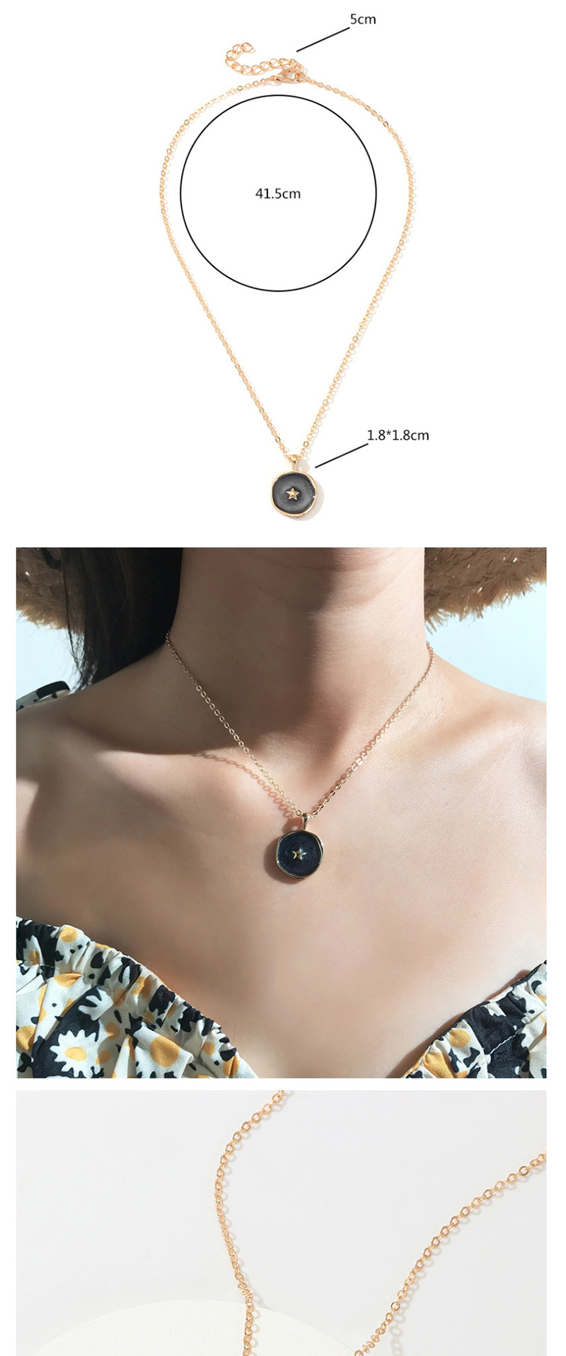 Fashion Black Alloy Drop Oil Star Moon Necklace,Pendants