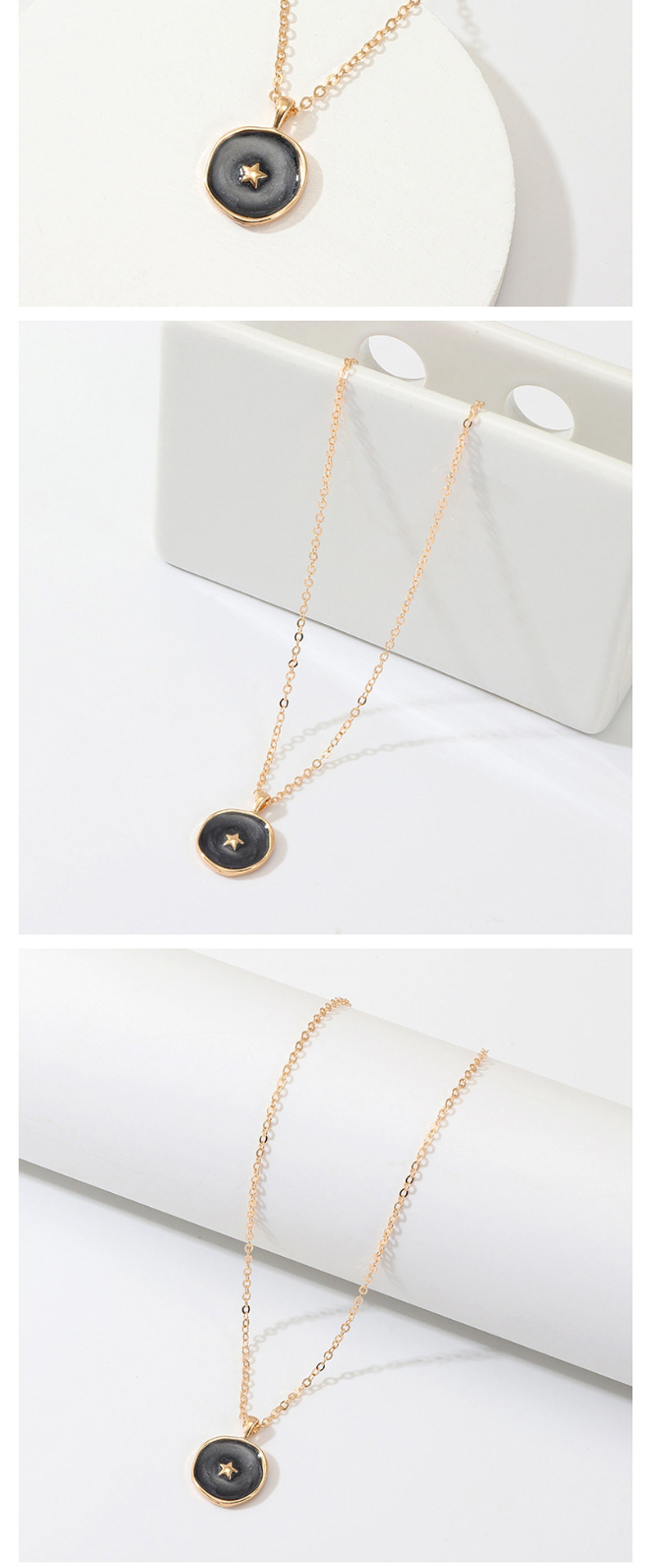 Fashion Pink Alloy Drop Oil Star Moon Necklace,Pendants