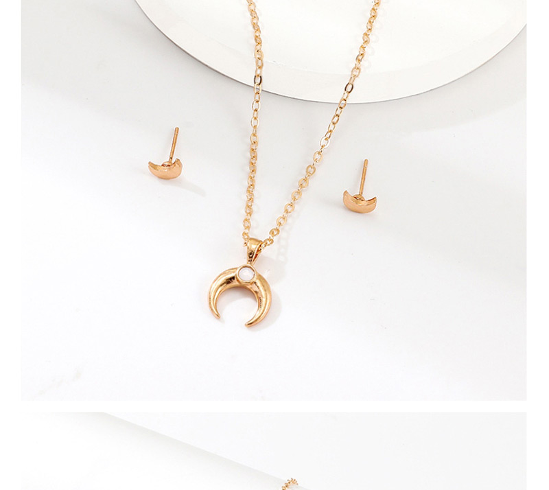 Fashion Gold Horn Necklace Round Bead Earrings Set,Jewelry Sets