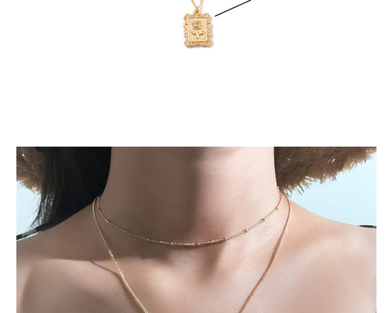 Fashion Gold Alloy Rose Square Necklace,Multi Strand Necklaces