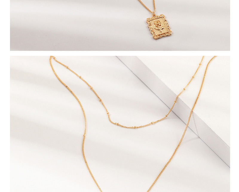 Fashion Gold Alloy Rose Square Necklace,Multi Strand Necklaces