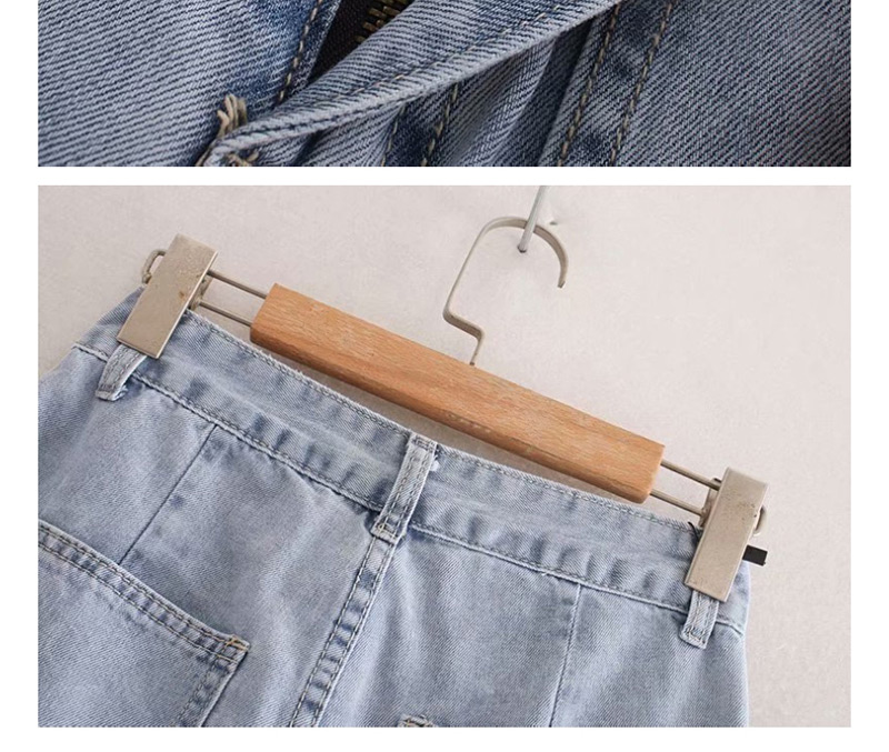Fashion Blue Washed Big Pocket Jeans,Denim