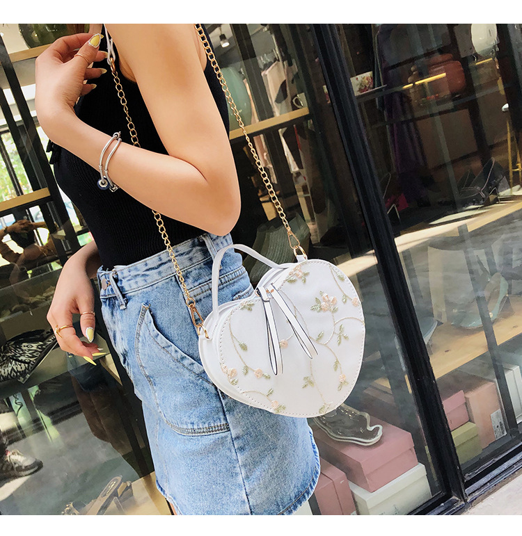 Fashion White Lace Heart Embroidered Crossbody Shoulder Tote,Handbags