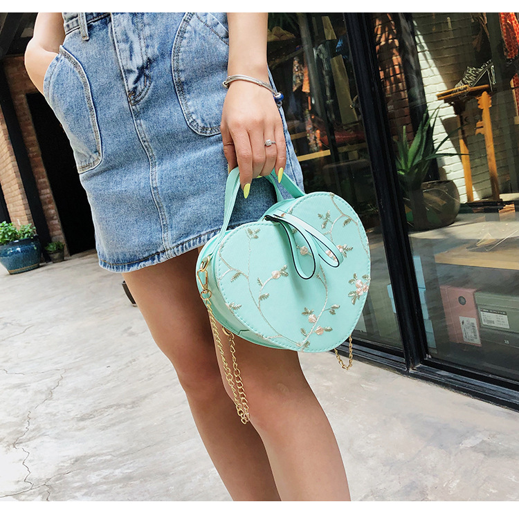 Fashion Light Green Lace Heart Embroidered Crossbody Shoulder Tote,Handbags
