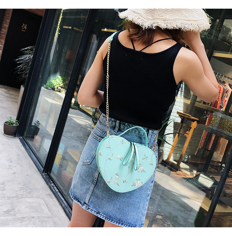 Fashion Light Green Lace Heart Embroidered Crossbody Shoulder Tote,Handbags