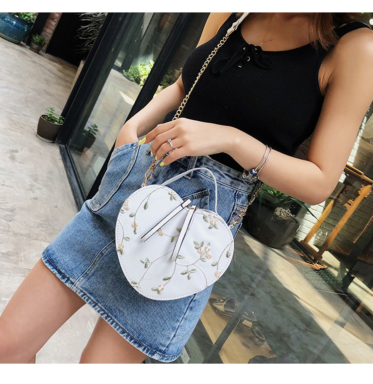 Fashion White Lace Heart Embroidered Crossbody Shoulder Tote,Handbags