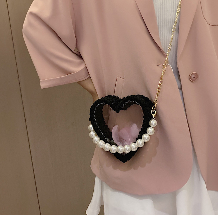 Fashion Blue Woven Heart Shaped Transparent Pearl Handbag Shoulder Crossbody Bag,Handbags