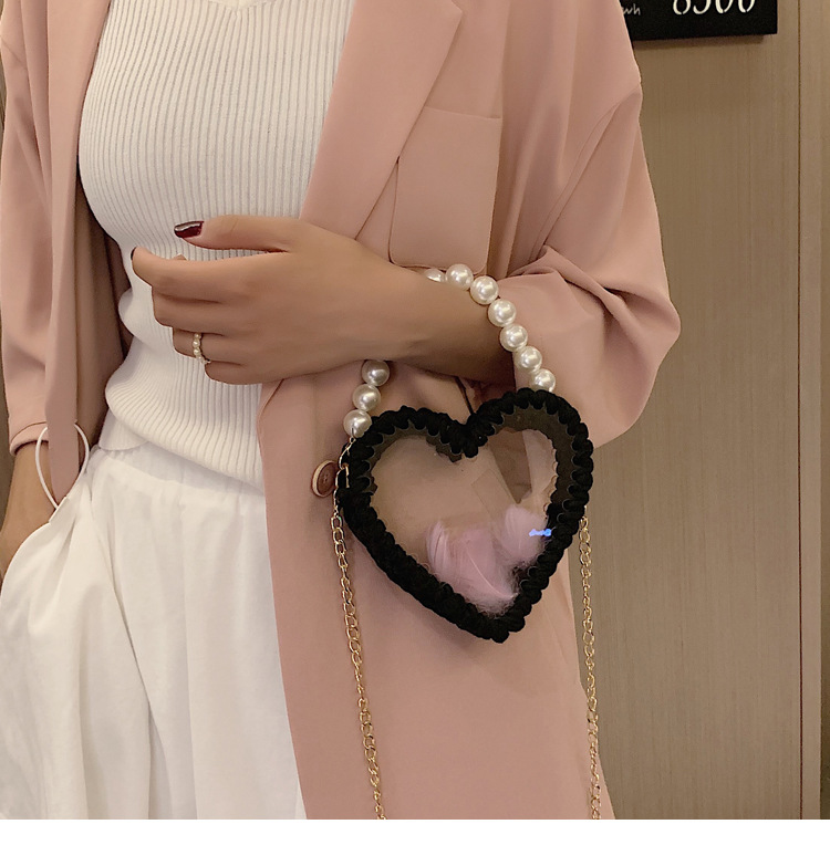 Fashion Color Woven Heart Shaped Transparent Pearl Handbag Shoulder Crossbody Bag,Handbags