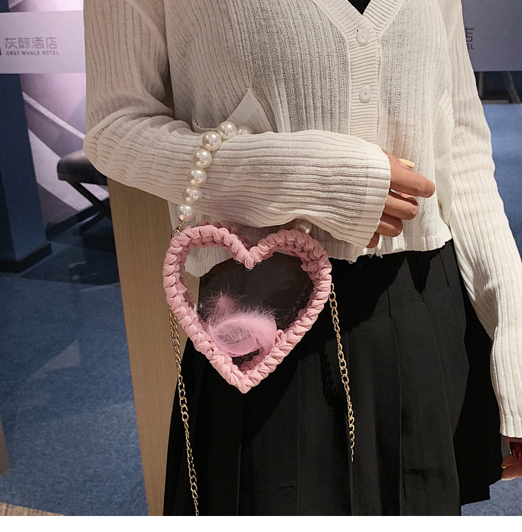 Fashion Purple Woven Heart Shaped Transparent Pearl Handbag Shoulder Crossbody Bag,Handbags