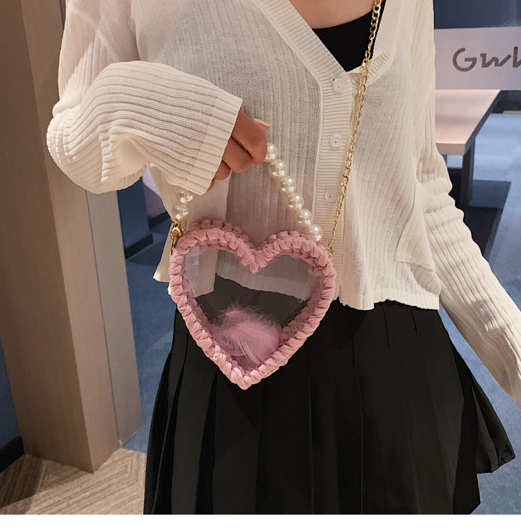 Fashion Color Woven Heart Shaped Transparent Pearl Handbag Shoulder Crossbody Bag,Handbags