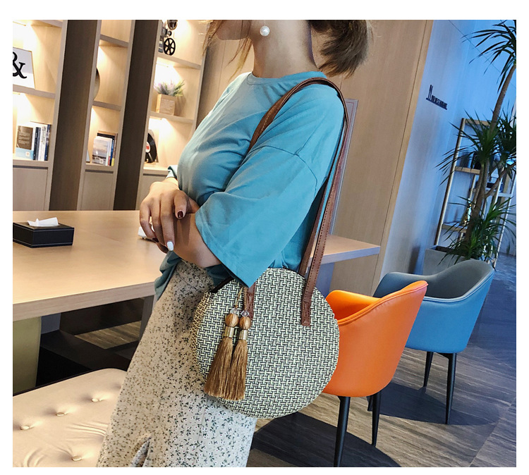 Fashion Light Grey Woven Tassel Shoulder Shoulder Shoulder Bag,Messenger bags