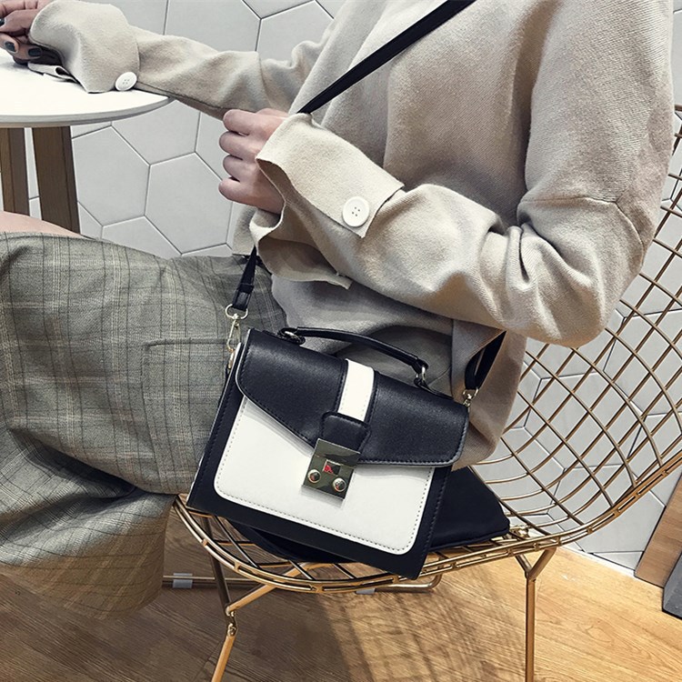 Fashion Black Contrast Stitching Shoulder Bag Shoulder Bag,Handbags