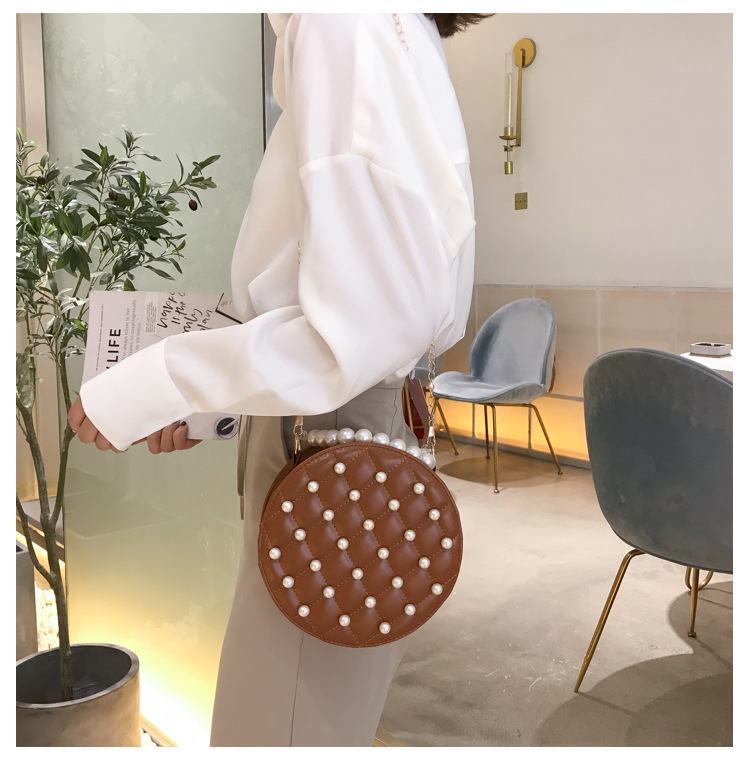Fashion Brown Chain Pearl Handbag Shoulder Messenger Bag,Handbags