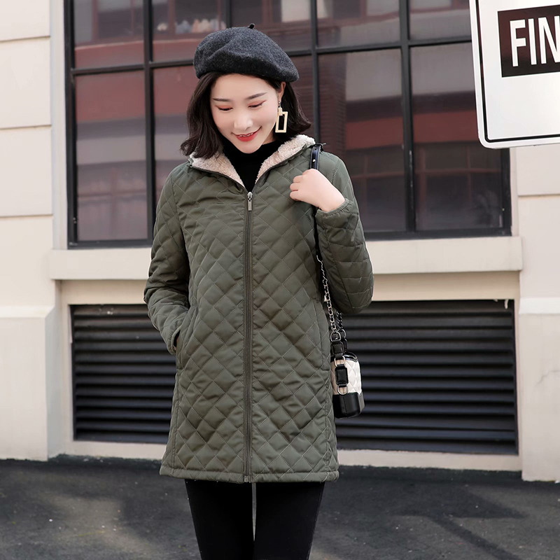 Fashion Armygreen Hooded Warm Lambskin Long-sleeved Cotton Coat,Coat-Jacket