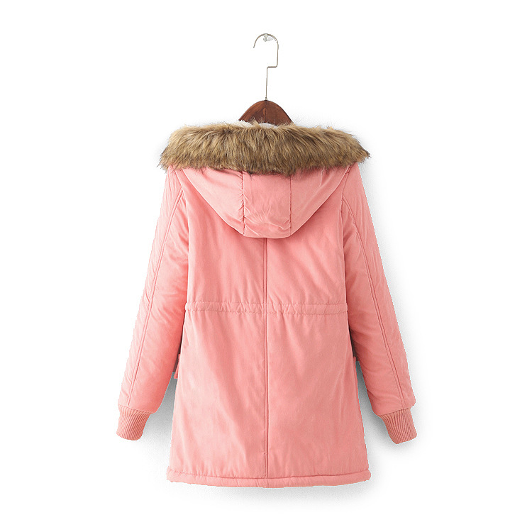 Fashion Dark Pink Thick Hooded Long Section Lambskin Drawstring Fur Collar Coat,Coat-Jacket