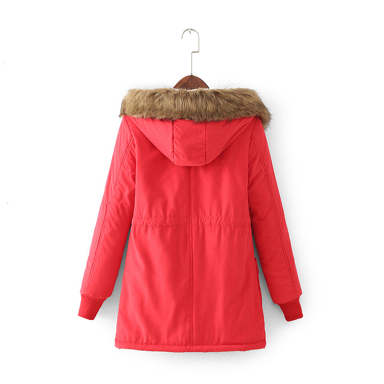 Fashion Dark Pink Thick Hooded Long Section Lambskin Drawstring Fur Collar Coat,Coat-Jacket