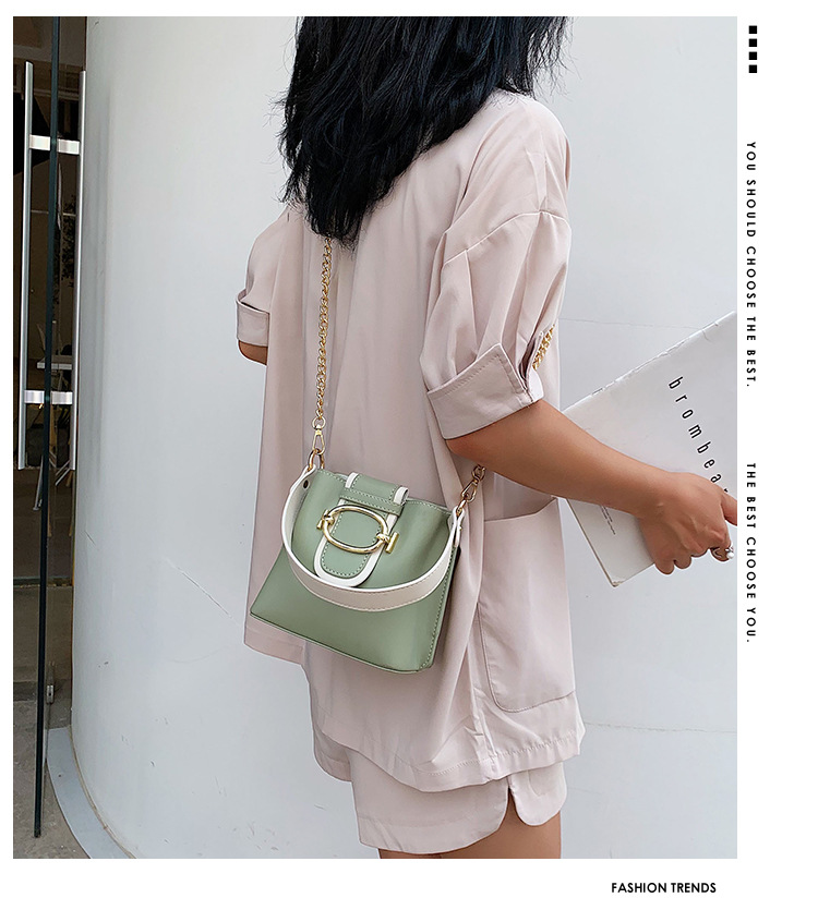 Fashion Matcha Green Contrast Belt Buckle Hand Strap Shoulder Messenger Bag,Handbags