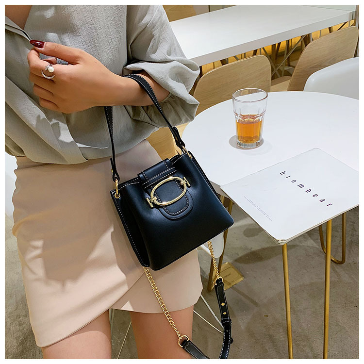 Fashion Creamy-white Contrast Belt Buckle Hand Strap Shoulder Messenger Bag,Handbags