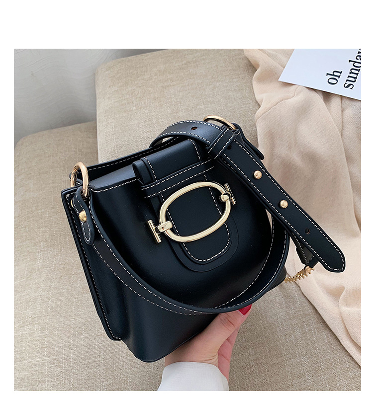 Fashion Black Contrast Belt Buckle Hand Strap Shoulder Messenger Bag,Handbags