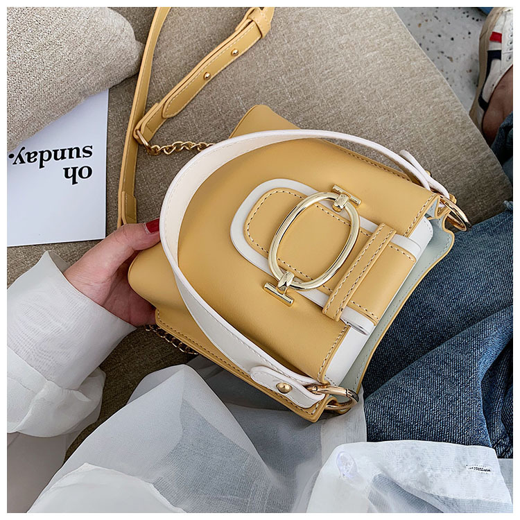 Fashion Creamy-white Contrast Belt Buckle Hand Strap Shoulder Messenger Bag,Handbags