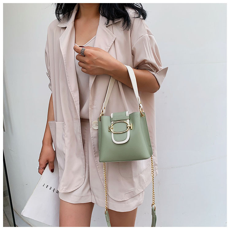 Fashion Matcha Green Contrast Belt Buckle Hand Strap Shoulder Messenger Bag,Handbags