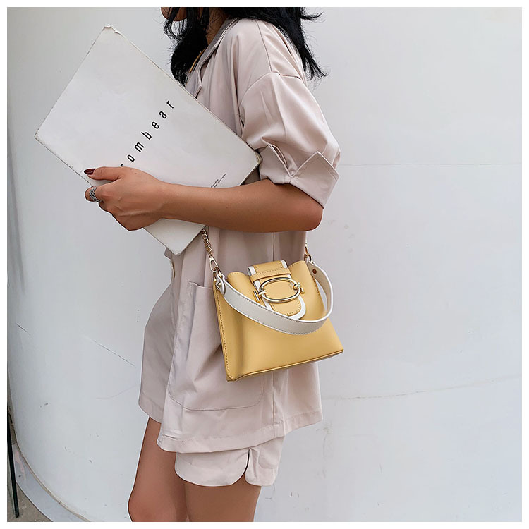 Fashion Yellow Contrast Belt Buckle Hand Strap Shoulder Messenger Bag,Handbags